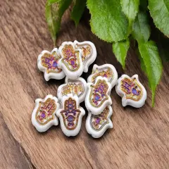 *10* 15x10mm White Sliperit Hamsa Hand Beads
