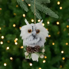 Northlight 6" White Owl with Pinecones and Berries Christmas Ornament