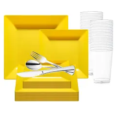 Yellow Square Plastic Wedding Value Set (120 Settings)