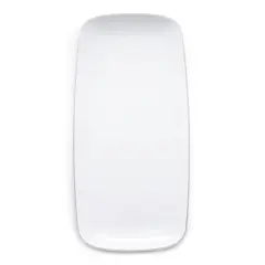 White with Silver Rim Flat Raised Edge Rectangular Disposable Plastic Plates - 10.6" x 5" (120 Plates)