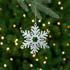 Northlight Metal Star Snowflake Christmas Ornament on Jute Rope - 5.5" - Silver and White