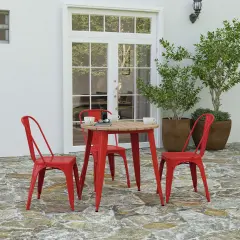 Merrick Lane Dryden Indoor/Outdoor Dining Table, 30" Round All Weather Poly Resin Top with Steel Base Brown Top/Red Frame