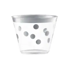 Clear with Silver Dots Round Disposable Plastic Party Cups - 9 oz. (240 Cups)