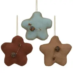 Set of 3 Rustic Fabric Flower Ornaments with Bells and Pins Jute Hangers Perfect for Spring Decor