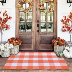 Orange and White Plaid Rug
