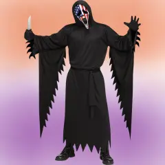Ghost Face Patriotic Costume with Mask and Hooded Robe for Halloween Parties