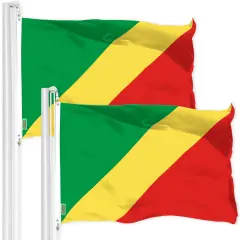 G128 2 Pack: Republic of the Congo Flag | 3x5 Ft | LiteWeave Pro Series Printed 150D Polyester | Country Flag, Indoor/Outdoor, Vibrant Colors, Brass Grommets