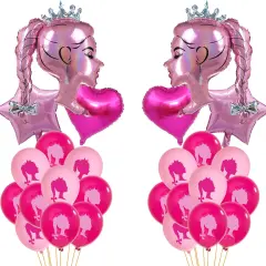 30pcs Hot Pink Princess Doll Foil Balloon Pink(Hot Pink)