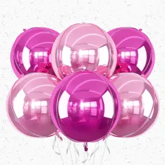 6Pcs Hot Pink and Pink Round Foil Balloons(Hot Pink)