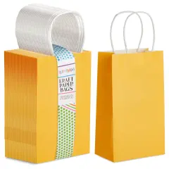 25 Pack Yellow Paper Gift Bags with Handles for Birthday Party Favors (5x3x9 Inches)