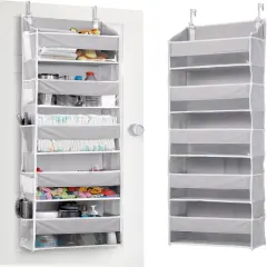 1 Pack Over Door Organizer with 5 Large Pockets 10 Mesh Side Pockets, 44 lbs Weight Capacity Hanging Storage Organizer with Clear Window for Kids Toys, Shoes, Diapers, Grey, 5 Layer