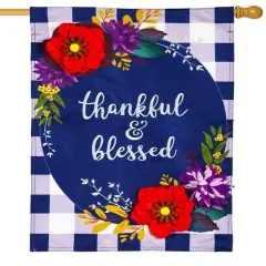 Fall Floral Check Flag 2 Sided House Banner