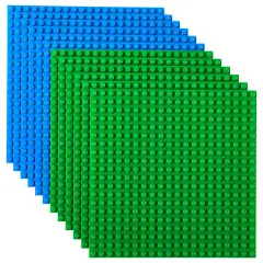 Strictly Briks 12 Pack Classic Stackable Baseplates 6x6", for Building Bricks, 20x20 Studs Plates Mats 100% Compatible with Major Brands, Stackable for Top & Bottom Sides, 12 Blue/Green, Ages 3-14 Multicolor