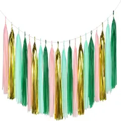Sage-Green Pink-Gold Party-Decorations Tassel Garland - 20pcs Bachelorette Engagement Baby Bridal Shower Tassels Streamers Rustic Wedding Jungle Birthday Party Spring Decor