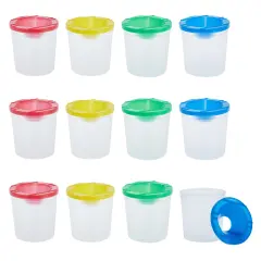 Juvale 12 Pack No Spill Paint Cups With Lids for Kids Ages 3-14, Arts and Crafts Supplies for Classrooms (4 Colors, 3 x 3 In), No Mess Paint Water Cup Multicolor