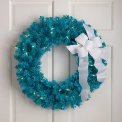 Northlight Pre-Lit Artificial Pine Christmas Wreath - 24" - Turquoise - Clear Lights Blue