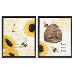 Stupell Industries Sunflower Let it Bee Skep 2 pc Framed Floater Canvas Wall Art Set Design by Yvette St. Amant