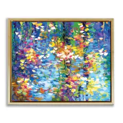 Stupell Industries Colorful Reflections Lake Flowers Framed Floater Canvas Wall Art Gold Floater Frame