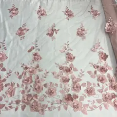 1 Yard 3D Floral Lace Fabric Embroidered Soft Tulle Net Mesh Wedding 50" Width Blush