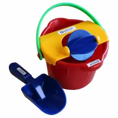 Spielstabil Toddler Sand Toys for Beach - Bucket Mill 3 Piece Set, Sandbox Toys for Kids 1.5 & Up, Includes Bucket, Sand Scoop and Spinning Wheel Multicolor