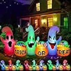 Three Ghosts with Pumpkin Candy Bags Halloween Decorations Outdoor