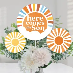 Big Dot of Happiness Here Comes The Son Centerpiece Sticks, Boy Boho Baby Shower Table Topper Decorations - Set of 15