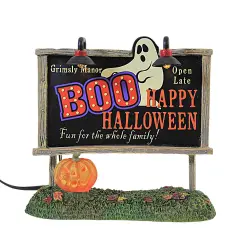 Department 56 Villages 4.5 Inch Lit Ghost Billboard Halloween Halloween Village , Halloween Decor Halloween Village Accessory Multicolored
