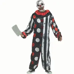 Black White Red Big Top Bling Clown Costume with Metallic Face Mask