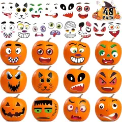 48 Pack Halloween Pumpkin Face Decorating Stickers