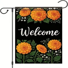Spring Summer Welcome Garden Flag Marigold Floral Yard Banner 12x18 In Double Sided
