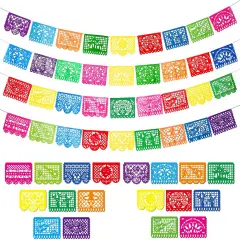 4 Packs Mexican Party Banner 60 Feet Fiesta Plastic Papel Picado Banner