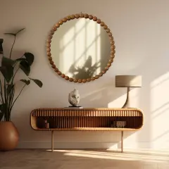 Decorative Wall Mirror with Wood Bead Design Frame - 32"