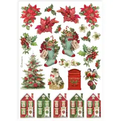 Stamperia Rice Paper Sheet A4-Classic Christmas Socks And Horses