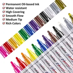 Paint Pens Set - Oil-Based Waterproof Paint Markers for Rocks, Wood, Fabric, Plastic, Canvas, Glass, Mugs, and DIY Crafts, Quick-Dry, Permanent, and Fade-Resistant