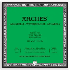 Arches Aquarelle Cold Pressed Watercolor Block 12"X12"- 140lb, 20 Sheets