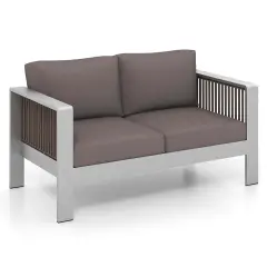 Costway Patio Aluminum Loveseat Sofa Outdoor Furniture Set with Thick Back & Seat Cushions Grey