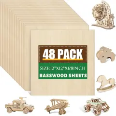 48 Pack Basswood Sheets 1/8x12x12 Inch