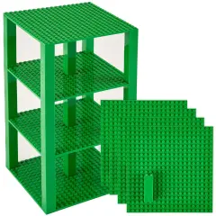 Strictly Briks Classic Stackable Baseplates, Building Bricks For Towers, Shelves, and More, 100% Compatible with All Major Brands, Green, 4 Base Plates & 30 Stackers, 6x6 Inches, Ages 3-14