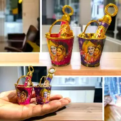 Laddu Gopal Pichkari Balti Set for Holi Festival Radha Krishna Printed Bucket Pickari for Laddu Gopal Ji Holi Acrylic Balti Pichkari Lord Krishna Toys Holi Puja Favors Babyshower Gifts