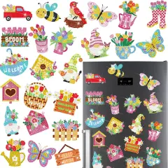 24 Pieces Spring Easter Diamond Magnetic Painting Art