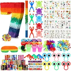 120 Pcs Rainbow Pi&ntilde;ata Set, Multicolor Birthday Party Pi&ntilde;ata with Blindfold Stick and Confetti Carnival Prize for 4th Anniversary Cinco De Mayo Fiesta Decor(Number 7)