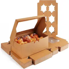 Cupcake Boxes, 50pcs 9.4" x 6.2" x 3.0" Food Grade Kraft Muffin Cupcake Box Carrier Packaging with Insert and Display Window, Cupcake Boxes Fits 6 Cupcakes or Muffins