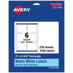 Avery Matte White Rectangle Labels, 3" x 3.75"