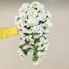 Artificial Hanging Flowers Plants for Outdoor Spring Decoration Silk Violet Vines for Outside Summer Decoration Purple Orchid Fake Flowers Porch Planter Balcony White