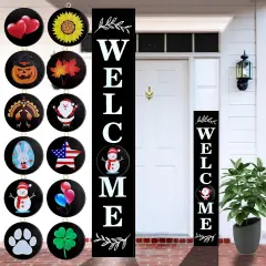 Welcome Sign for Front Door Porch Standing (Black)
