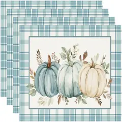 Set of 4 Blue Plaid Pumpkin Placemats - 12x18 Inch