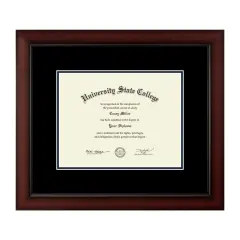 Framerly - 11"w x 8.5"h Diploma Frame - Eco-Friendly Cherry Moulding with Black and Navy Matting