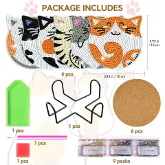 6 Pieces Diamond Painting Coasters Kits, Cat Diamond Art Coasters with Holder, Crafts Kits for DIY Coasters, Diamond Art Kits for Adults