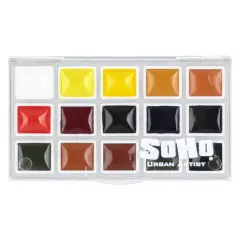 SoHo Urban Artist Watercolor Set - Professional Watercolor Paint Set of 15 Semi-Moist Whole Pans for Professional Artists & Watercolorists - Compact, Portable with Rich, Concentrated Colors