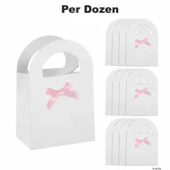 Baby Shower Paper Treat Bags with Pink Bow - 12 Pc
